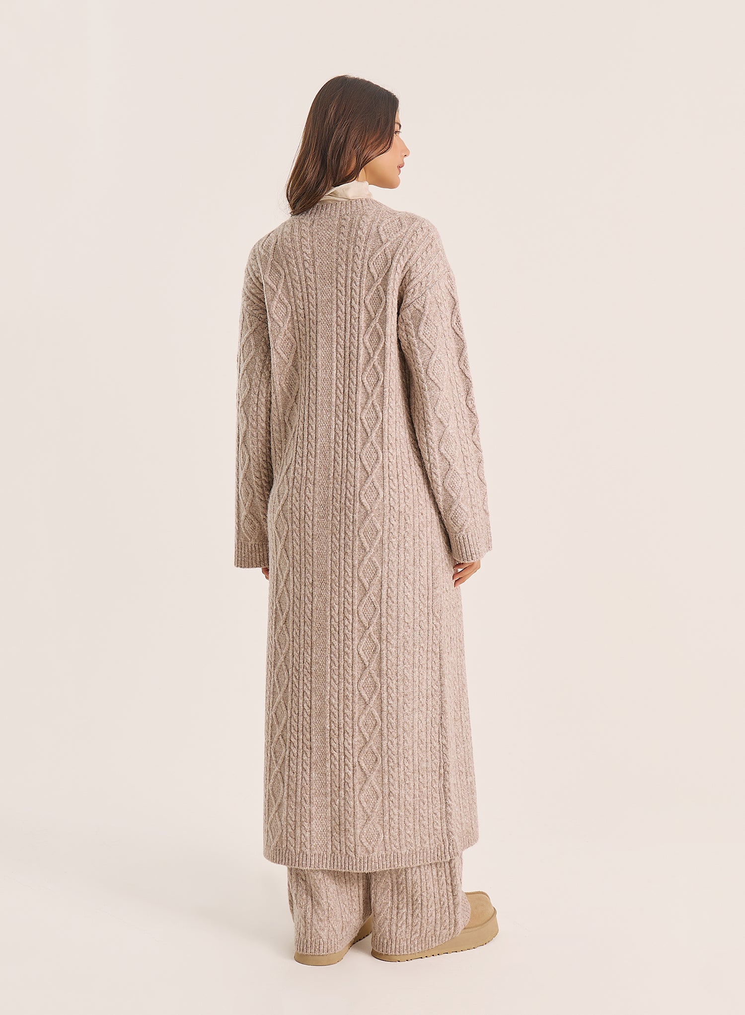 Taupe Cable Knit Longline Cardigan